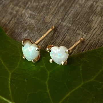 Australian White Opal Heart Stud Earrings, October Birthstone Earrings