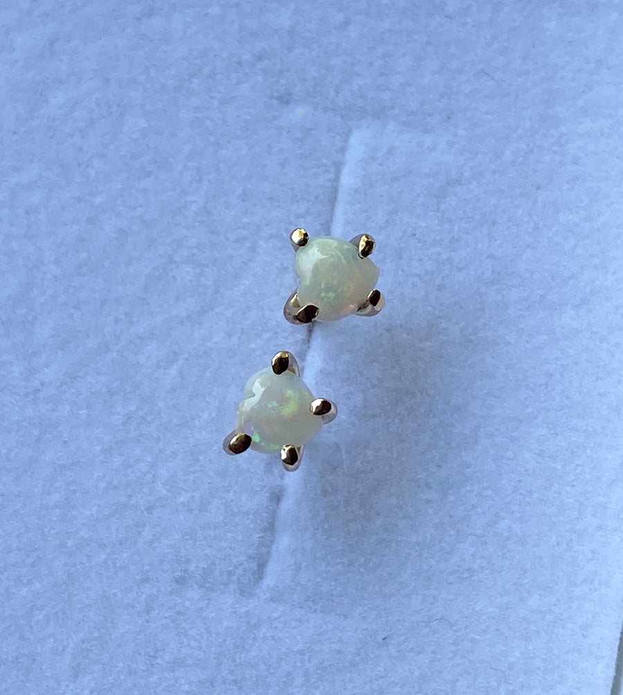 Australian White Opal Heart Stud Earrings, October Birthstone Earrings