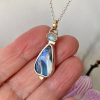 Australian Boulder Opal and Sri Lankan Moonstone Pendant Necklace, October June Birthstone Necklace