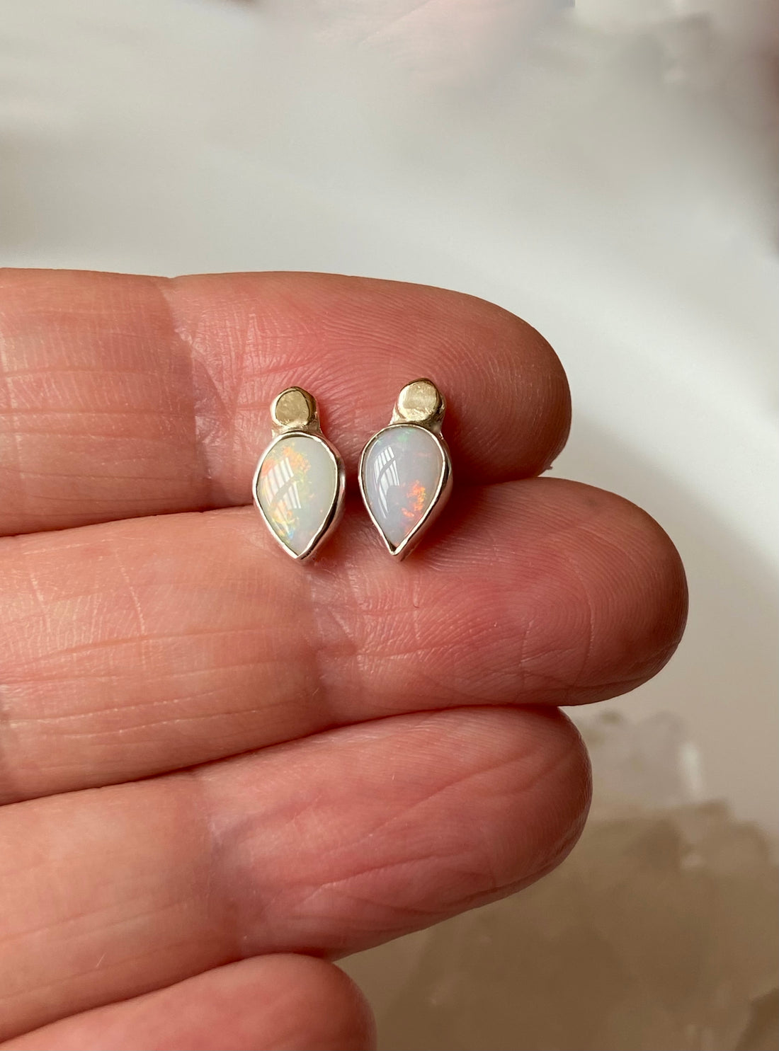 Solid Australian White Opal Stud Earrings, October Birthstone Earrings