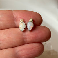 Solid Australian White Opal Stud Earrings, October Birthstone Earrings