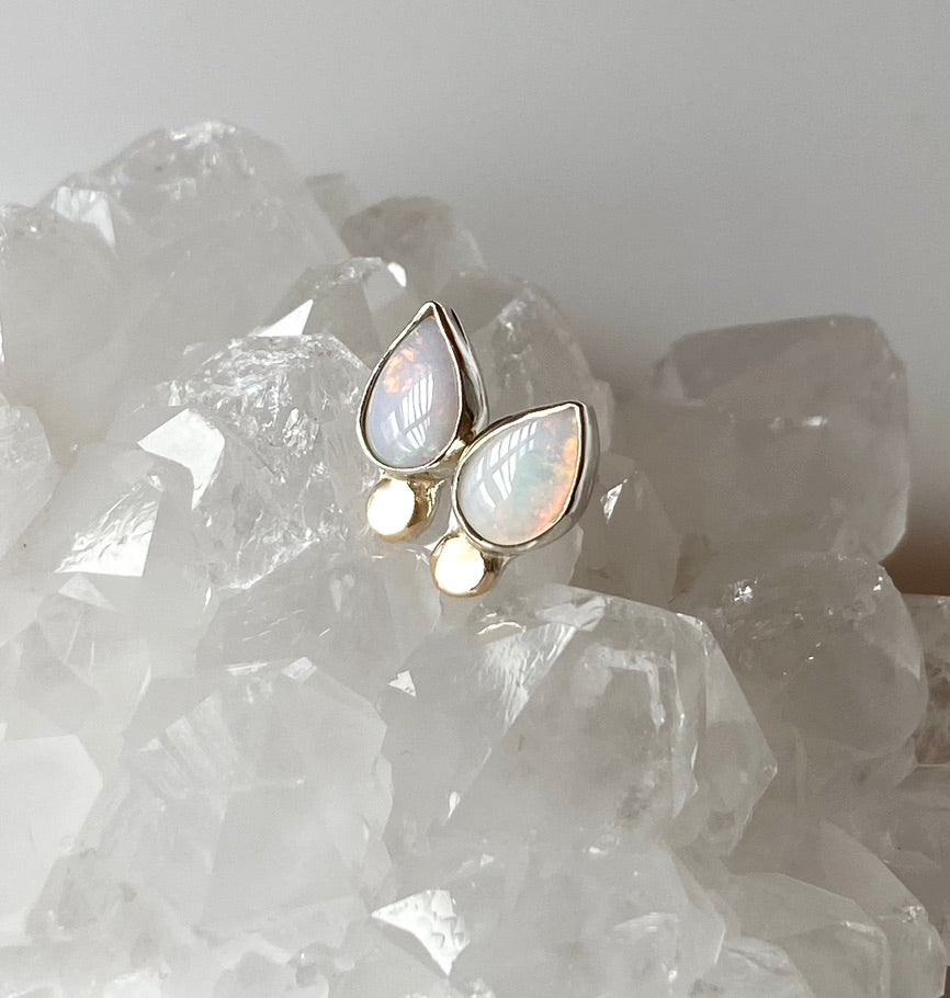 Solid Australian White Opal Stud Earrings, October Birthstone Earrings