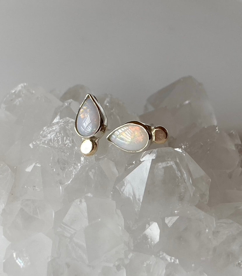 Solid Australian White Opal Stud Earrings, October Birthstone Earrings