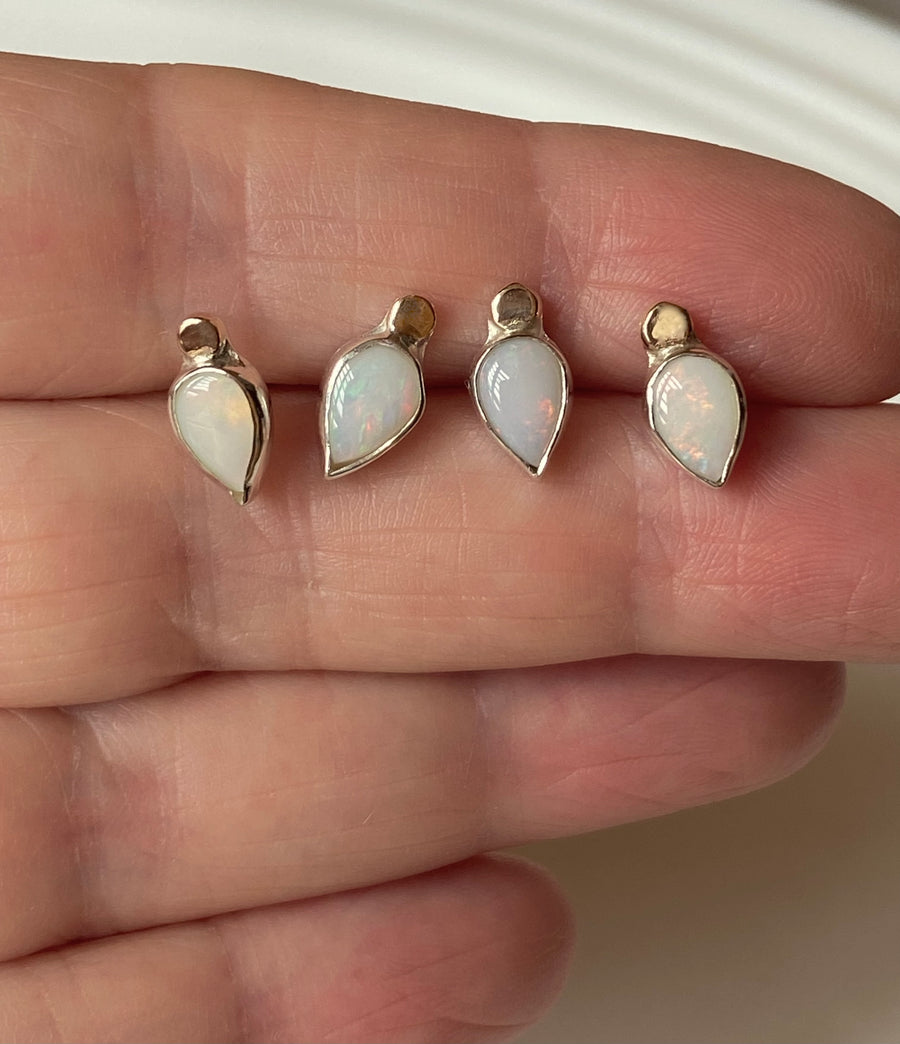 Solid Australian White Opal Stud Earrings, October Birthstone Earrings