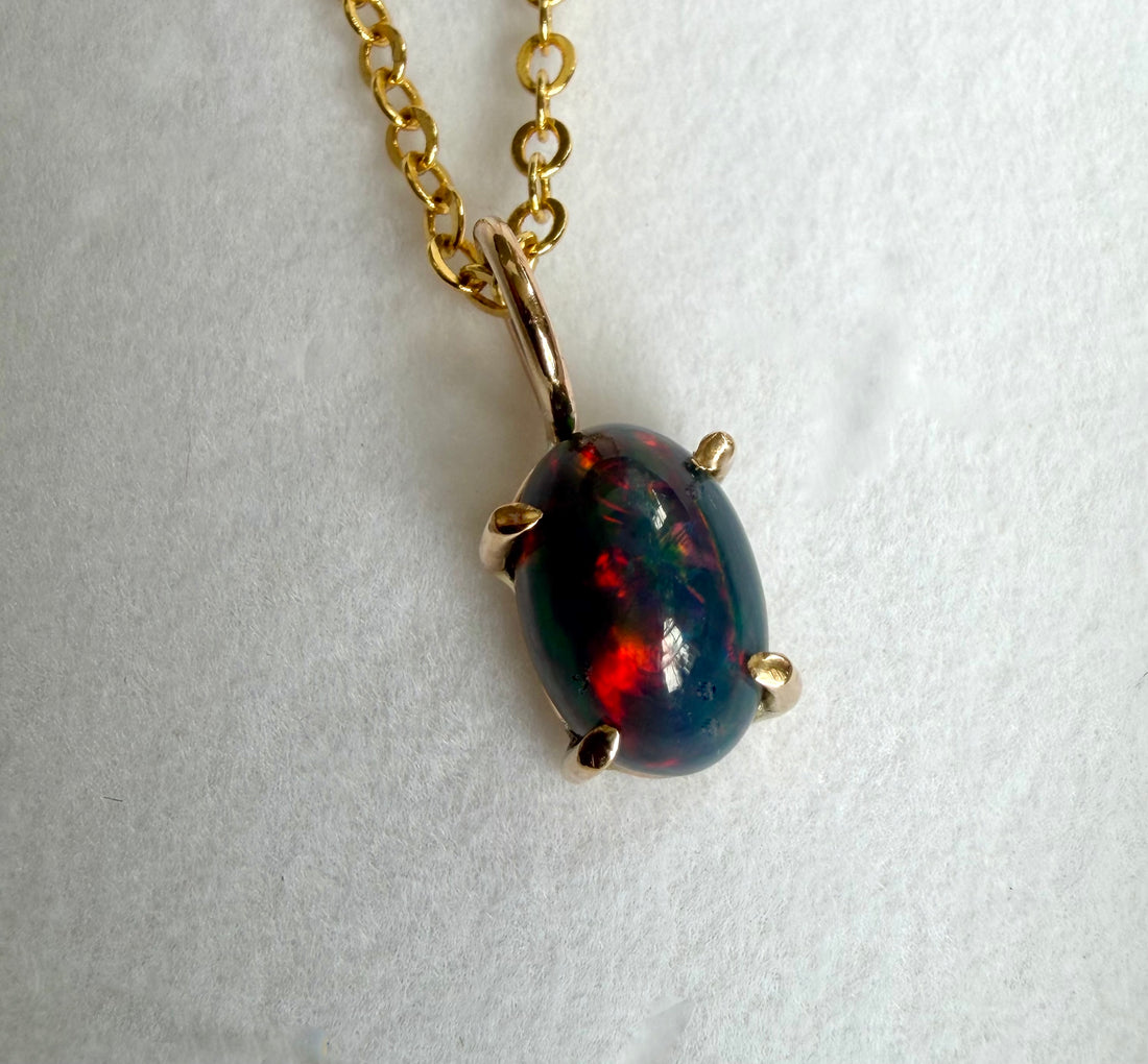 Ethiopian Black Opal Pendant Necklace, October Birthstone