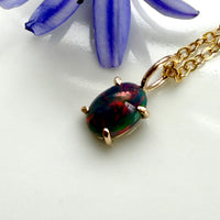Ethiopian Black Opal Pendant Necklace, October Birthstone