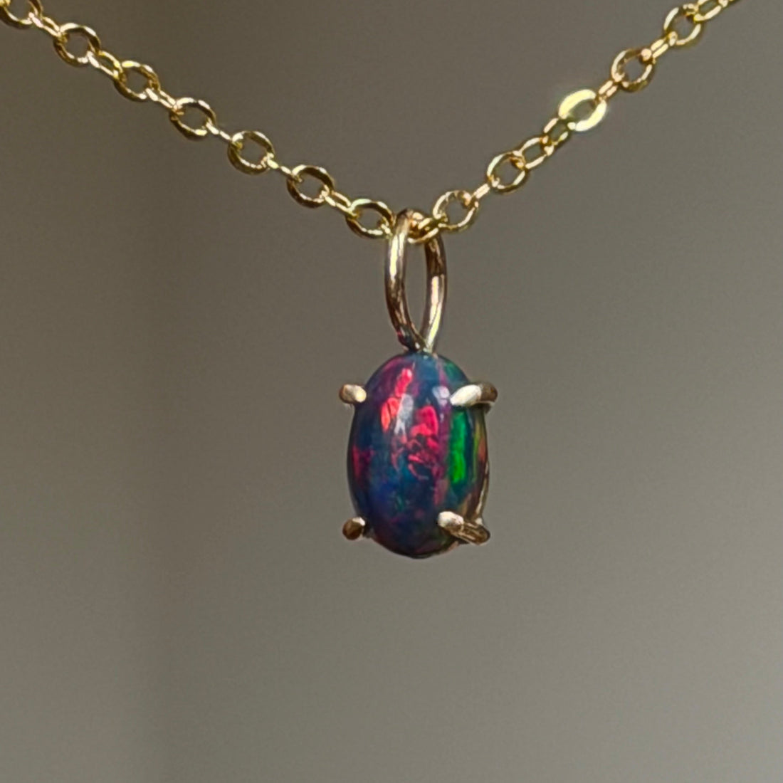 Ethiopian Black Opal Pendant Necklace, October Birthstone