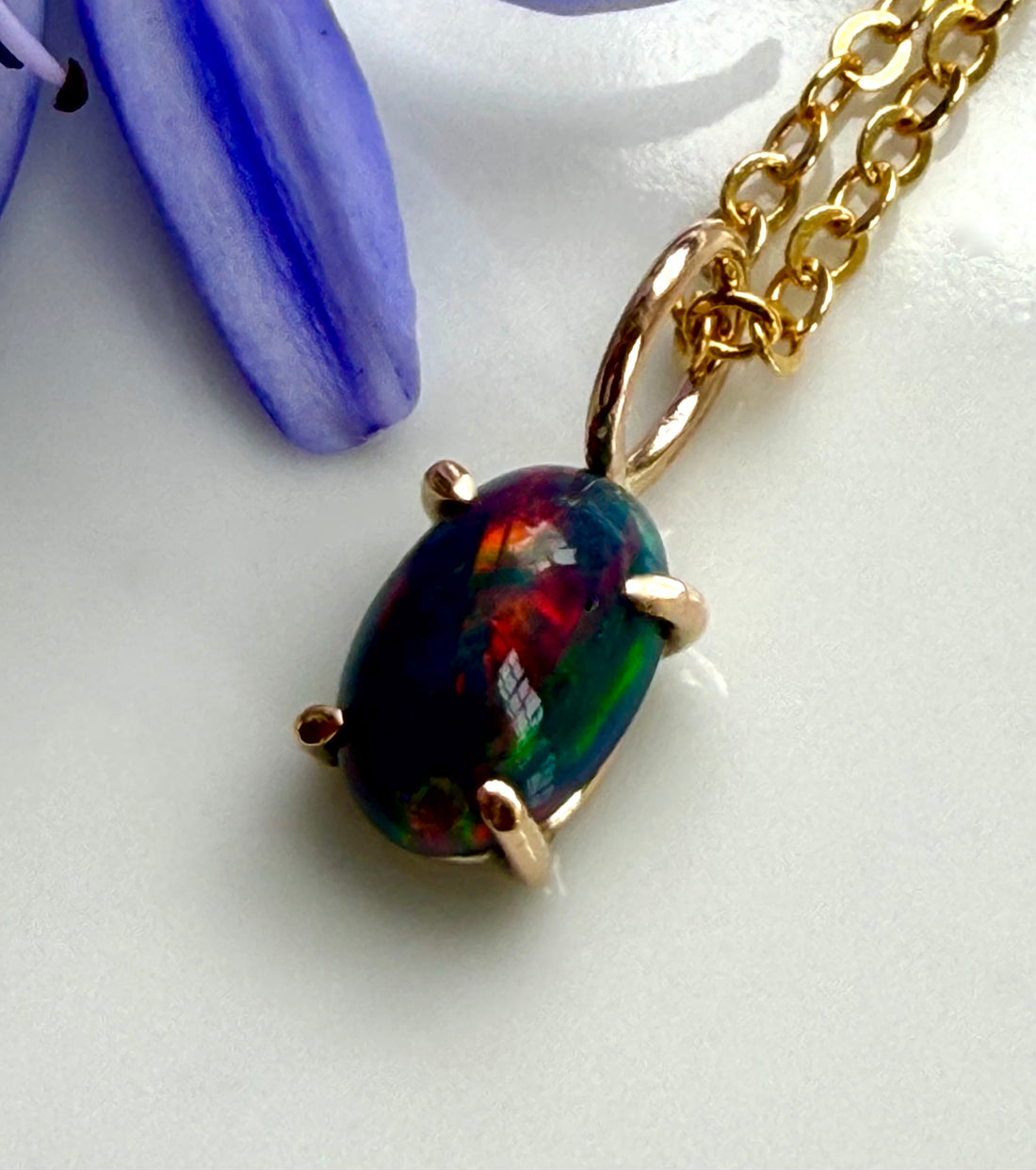 Ethiopian Black Opal Pendant Necklace, October Birthstone