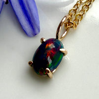 Ethiopian Black Opal Pendant Necklace, October Birthstone