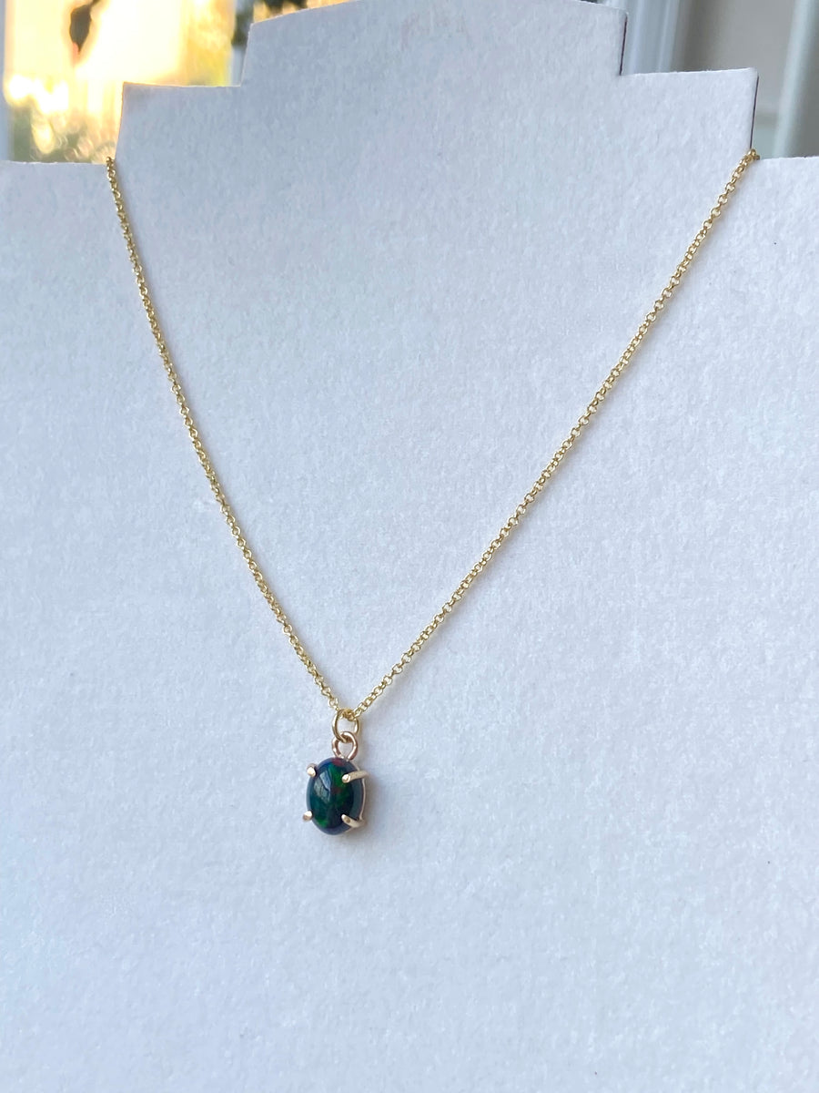 Ethiopian Black Opal Pendant Necklace, October Birthstone