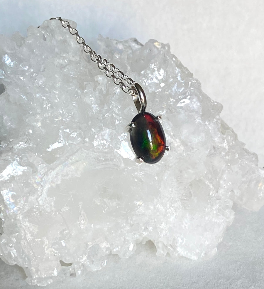 Ethiopian Black Opal Pendant Necklace, October Birthstone Necklace