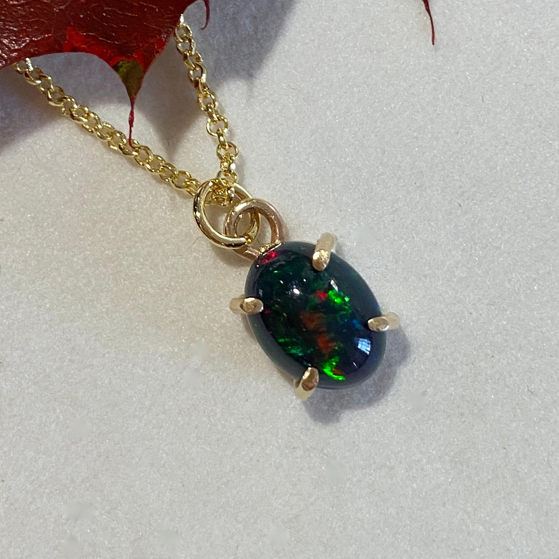 Ethiopian Black Opal Pendant Necklace, October Birthstone