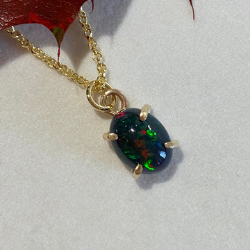 Ethiopian Black Opal Pendant Necklace, October Birthstone