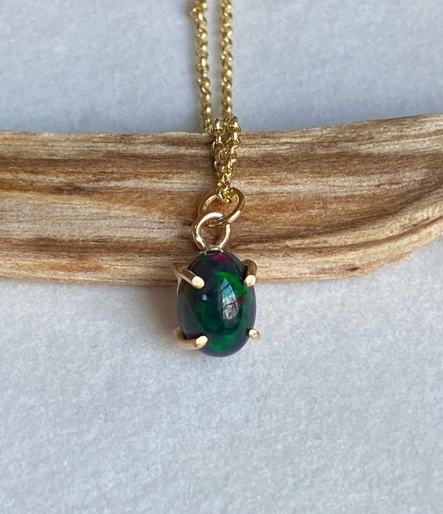 Ethiopian Black Opal Pendant Necklace, October Birthstone