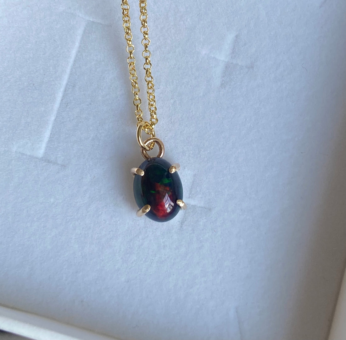 Ethiopian Black Opal Pendant Necklace, October Birthstone