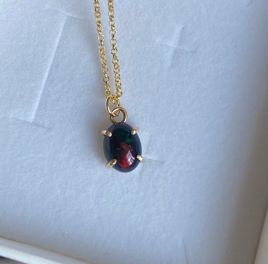 Ethiopian Black Opal Pendant Necklace, October Birthstone