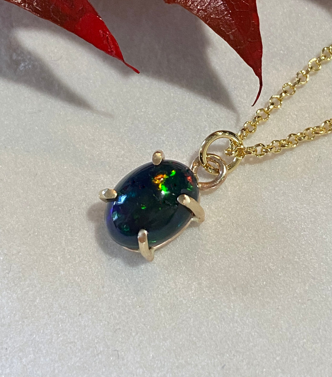 Ethiopian Black Opal Pendant Necklace, October Birthstone