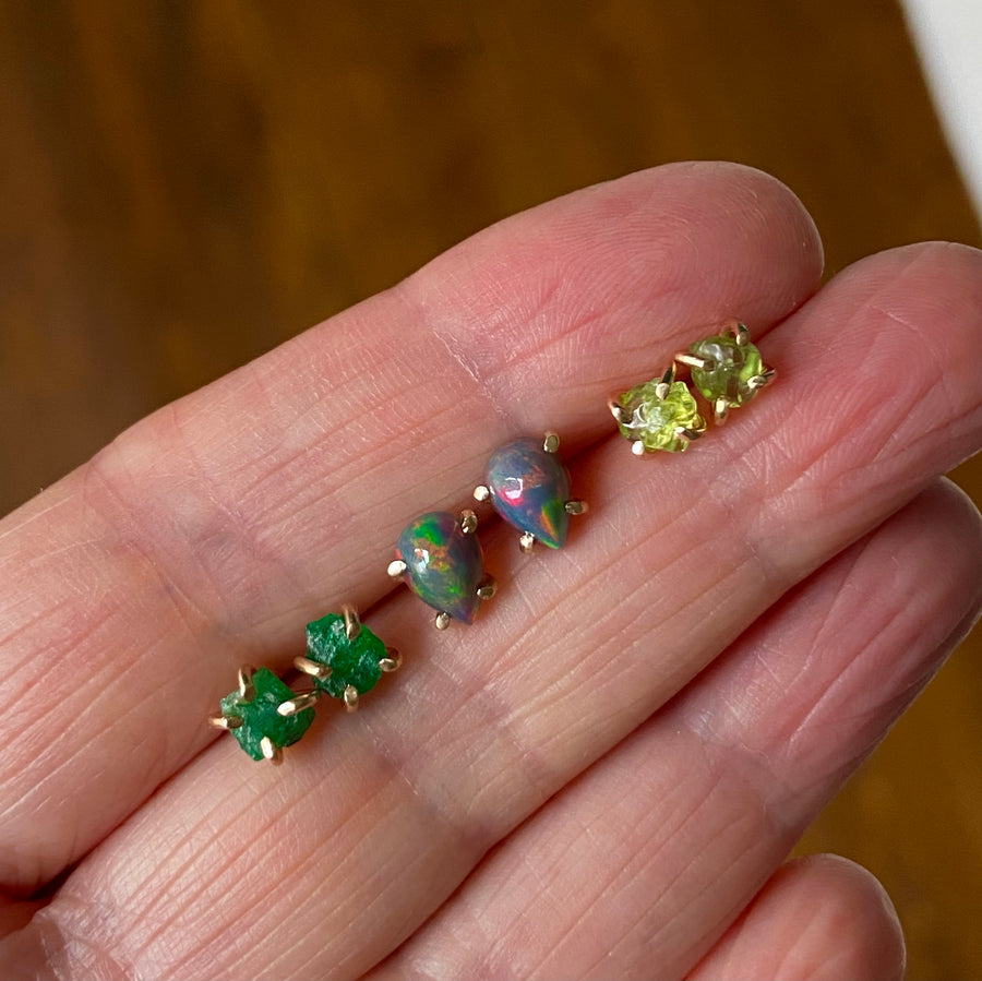 Raw Emerald  Stud Earrings, May Birthstone Earrings