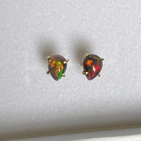 Ethiopian Black Opal 18k Gold Stud Earrings, October Birthstone Earrings