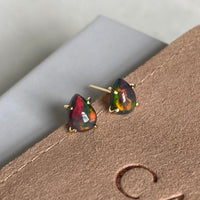 Ethiopian Black Opal 18k Gold Stud Earrings, October Birthstone Earrings