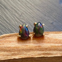 Ethiopian Black Opal 14/9k Gold Stud Earrings, October Birthstone Earrings