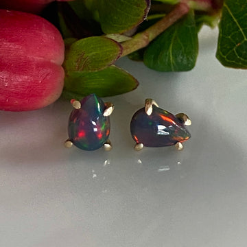 Ethiopian Black Opal 14/9k Gold Stud Earrings, October Birthstone Earrings