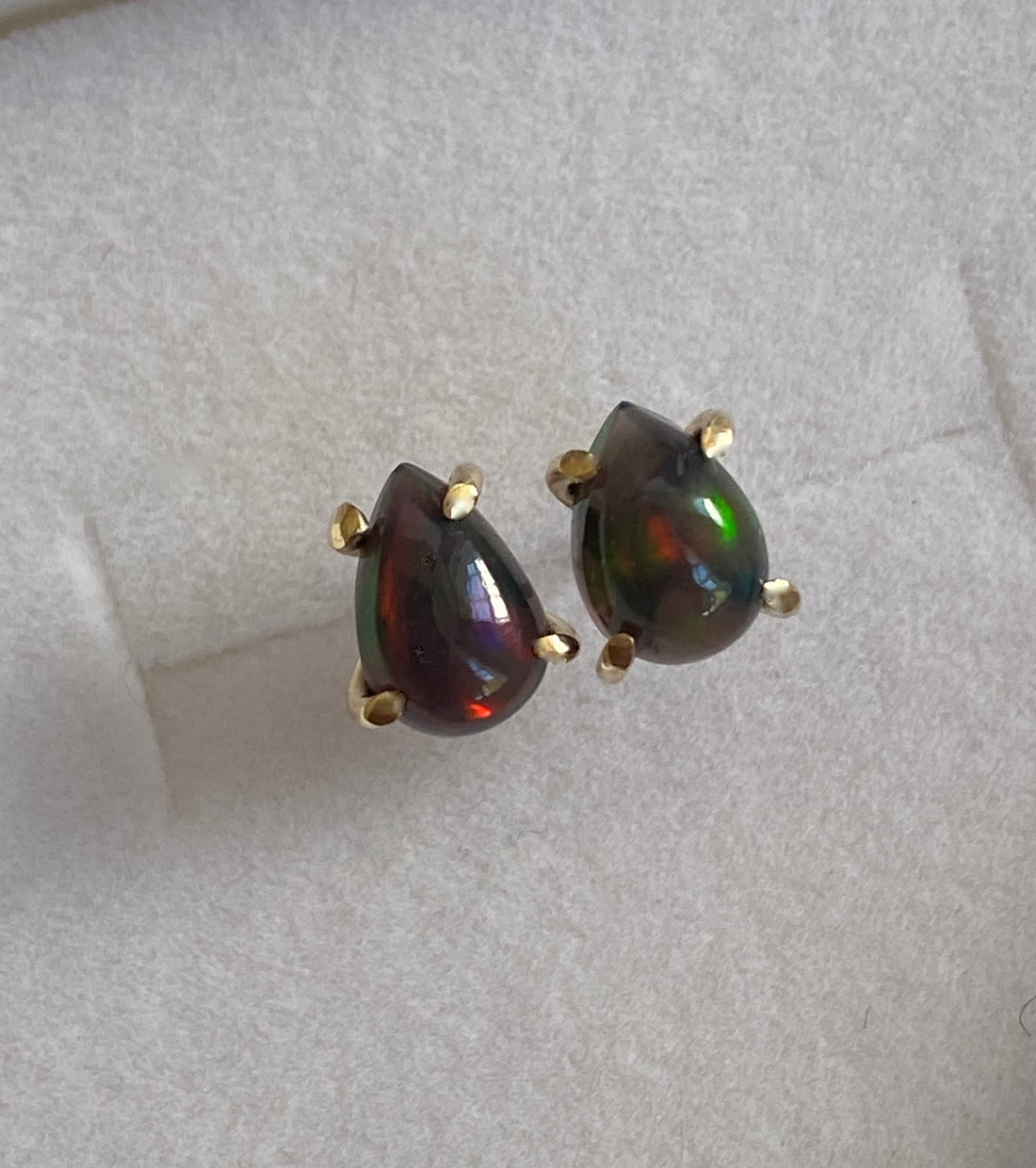 Ethiopian Black Opal 14/9k Gold Stud Earrings, October Birthstone Earrings