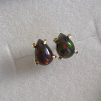 Ethiopian Black Opal 14/9k Gold Stud Earrings, October Birthstone Earrings