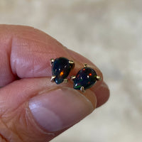 Ethiopian Black Opal 14/9k Gold Stud Earrings, October Birthstone Earrings