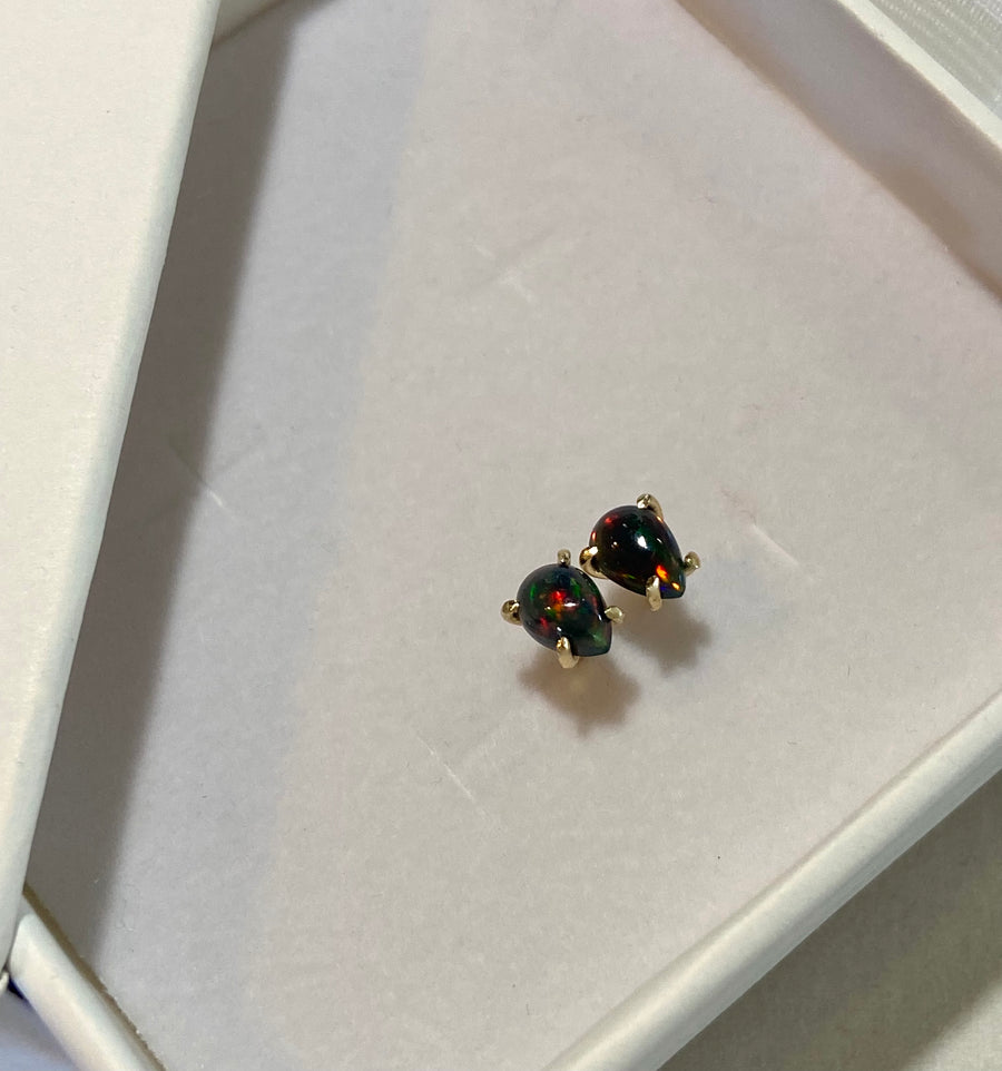 Ethiopian Black Opal 14/9k Gold Stud Earrings, October Birthstone Earrings