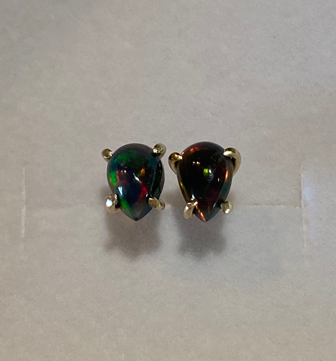 Ethiopian Black Opal 14/9k Gold Stud Earrings, October Birthstone Earrings