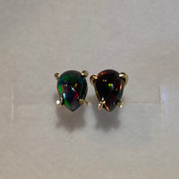 Ethiopian Black Opal 14/9k Gold Stud Earrings, October Birthstone Earrings