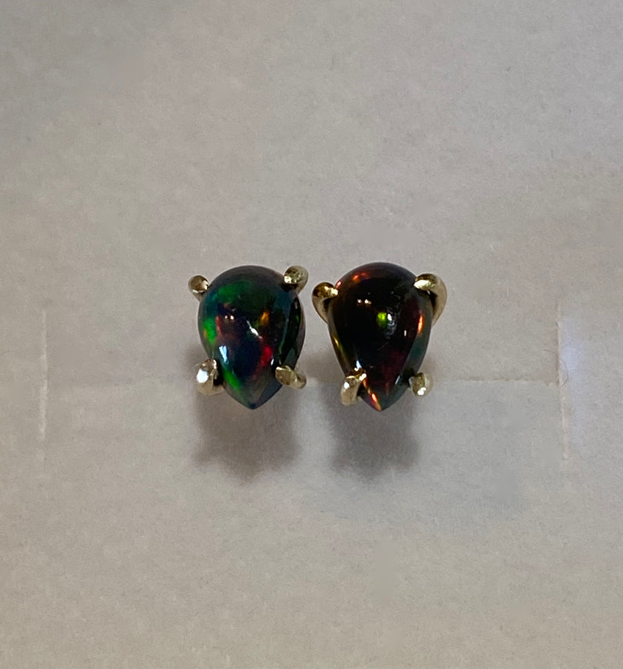 Ethiopian Black Opal 14/9k Gold Stud Earrings, October Birthstone Earrings