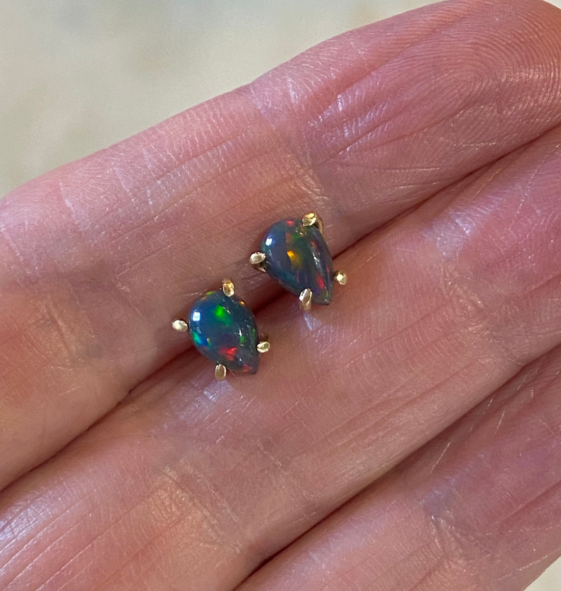 Ethiopian Black Opal 14/9k Gold Stud Earrings, October Birthstone Earrings