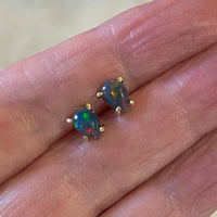 Ethiopian Black Opal 14/9k Gold Stud Earrings, October Birthstone Earrings