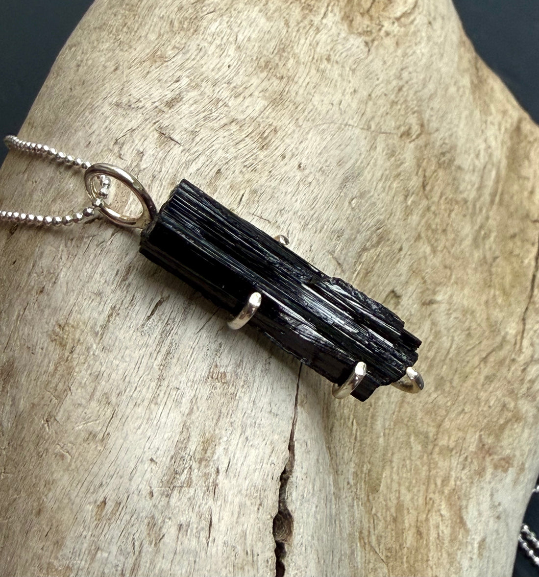 Unisex Raw Black Tourmaline Pendant Necklace, October Birthstone
