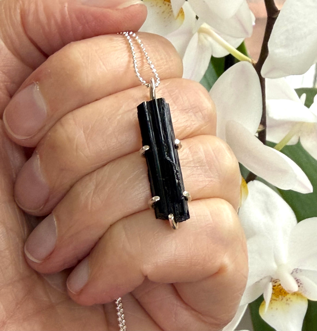 Unisex Raw Black Tourmaline Pendant Necklace, October Birthstone