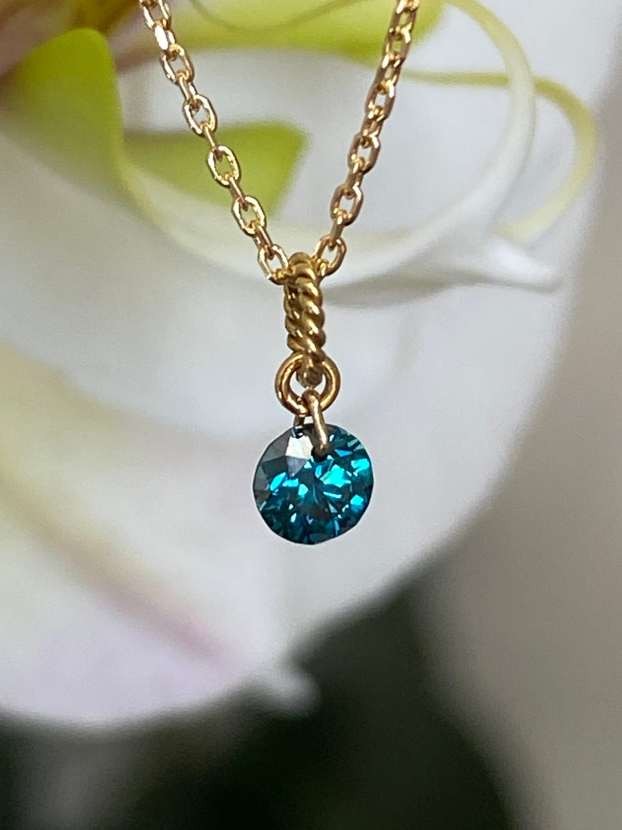 Blue Diamond Necklace, 18k Gold and Diamond Necklace, April Birthstone