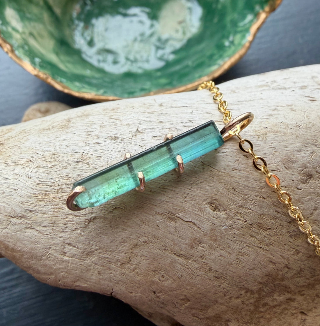 Raw Bicolor Blue Green Watermelon Tourmaline Pendant Necklace, October Birthstone