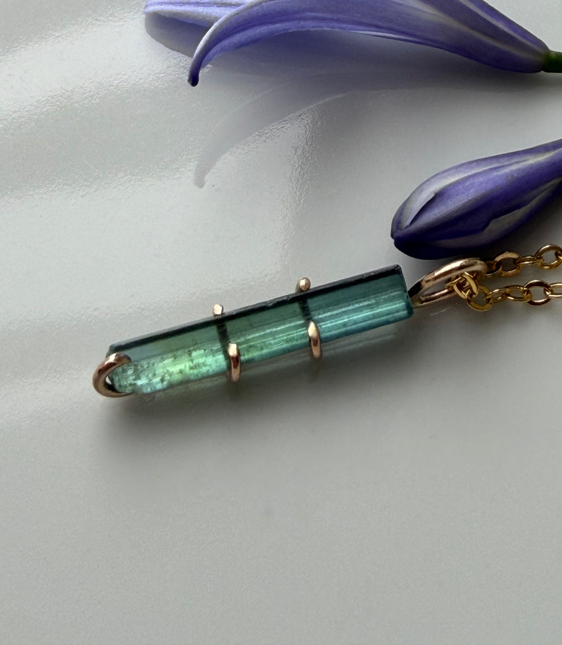 Raw Bicolor Blue Green Watermelon Tourmaline Pendant Necklace, October Birthstone