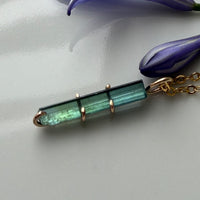 Raw Bicolor Blue Green Watermelon Tourmaline Pendant Necklace, October Birthstone