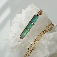 Raw Bicolor Blue Green Watermelon Tourmaline Pendant Necklace, October Birthstone
