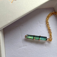 Raw Bicolor Blue Green Watermelon Tourmaline Pendant Necklace, October Birthstone