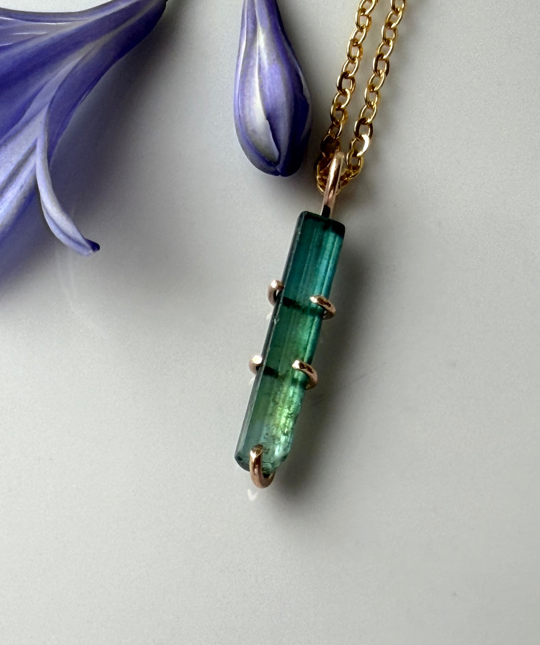 Raw Bicolor Blue Green Watermelon Tourmaline Pendant Necklace, October Birthstone
