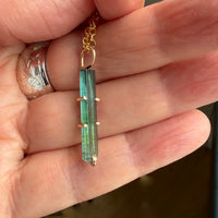 Raw Bicolor Blue Green Watermelon Tourmaline Pendant Necklace, October Birthstone