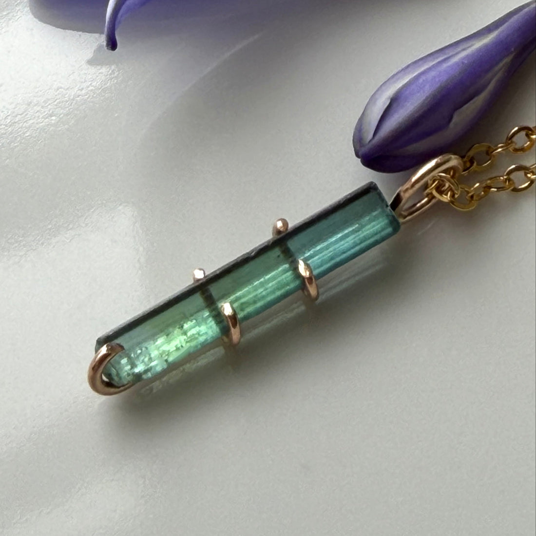 Raw Bicolor Blue Green Watermelon Tourmaline Pendant Necklace, October Birthstone