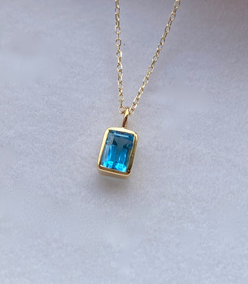 Swiss Blue Topaz Pendant Necklace, November Birthstone Necklace