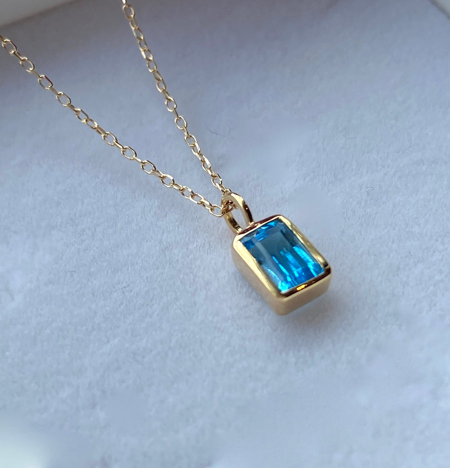 Swiss Blue Topaz Pendant Necklace, November Birthstone Necklace