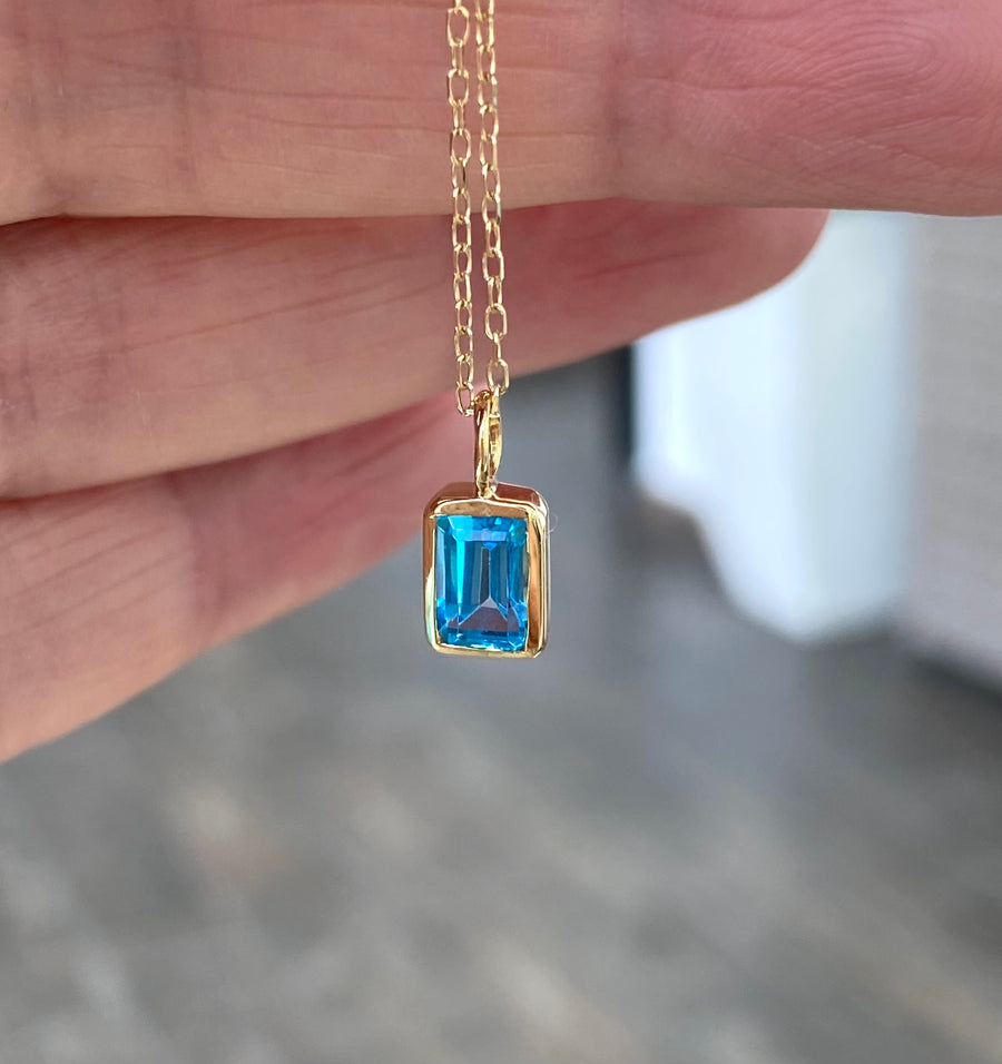 Swiss Blue Topaz Pendant Necklace, November Birthstone Necklace