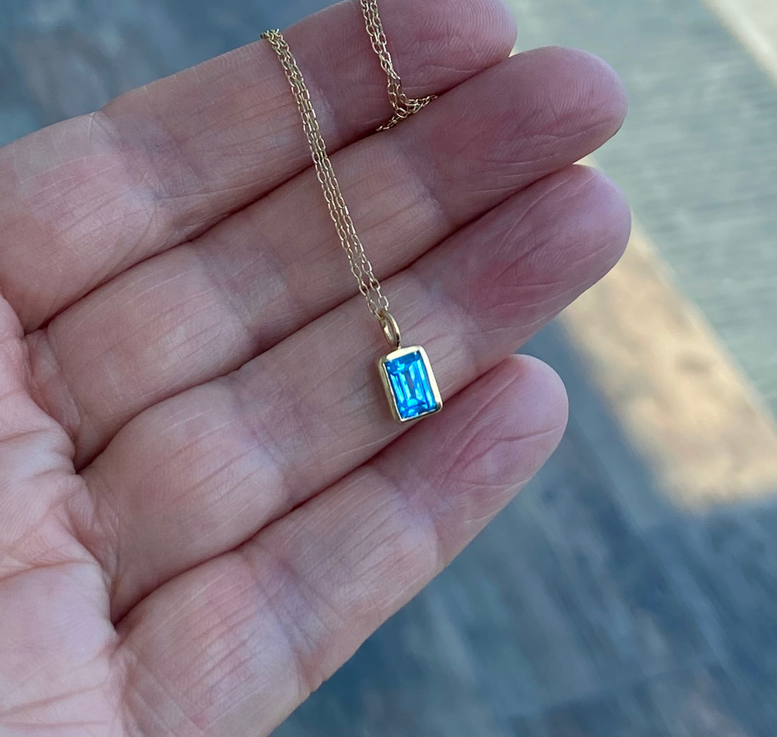 Swiss Blue Topaz Pendant Necklace, November Birthstone Necklace